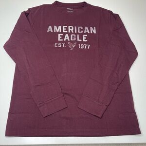 Men's American Eagle Super Soft Graphic Long-Sleeve T-Shirt (Maroon) Size MEDIUM
